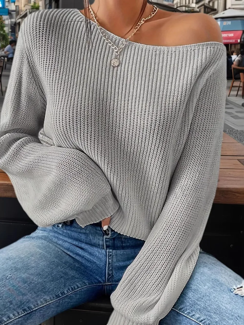 One-Shoulder Ribbed Knit Top with Relaxed Fit, image 15