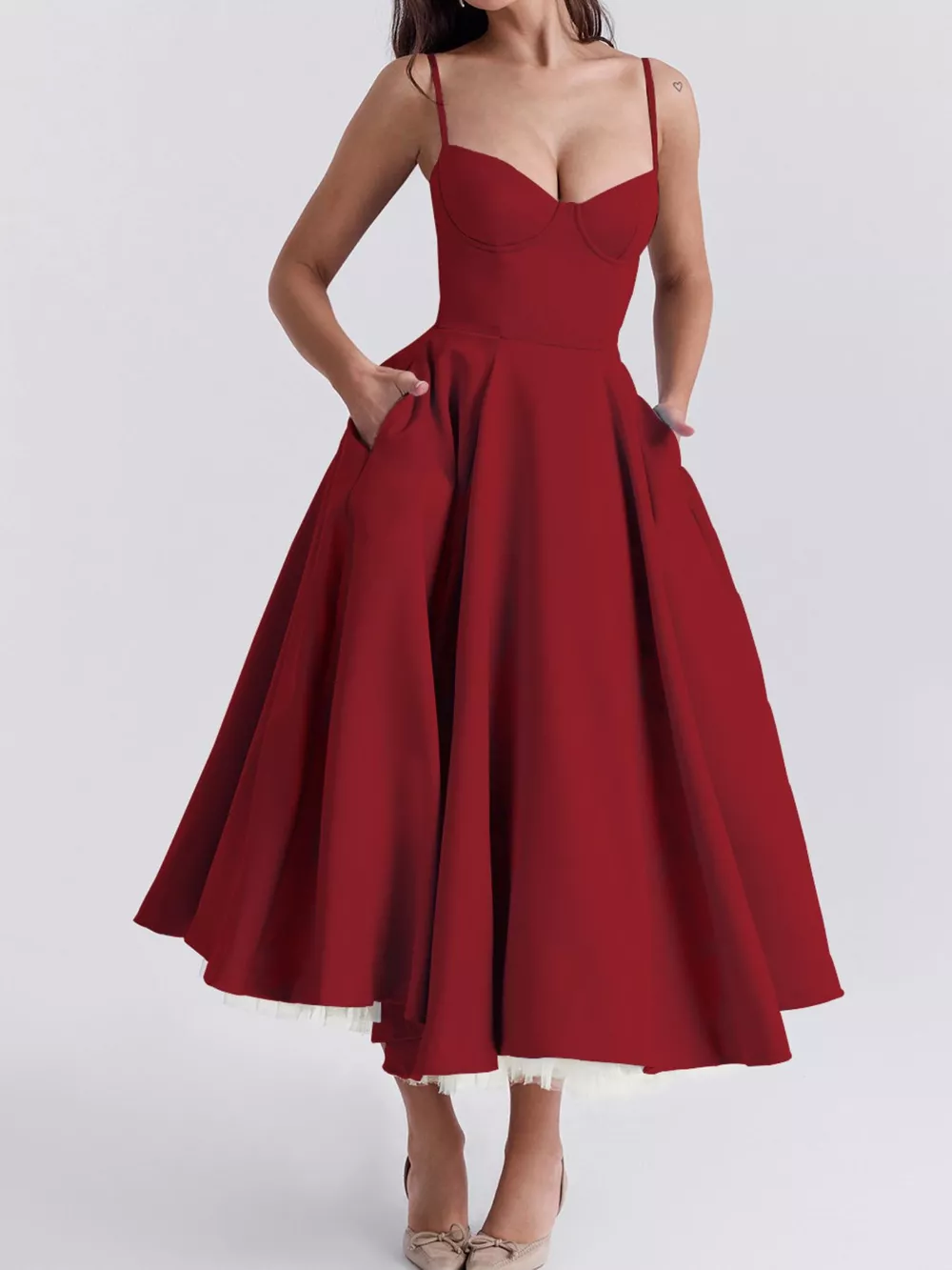 Sweetheart Neck A-Line Midi Dress, image 11