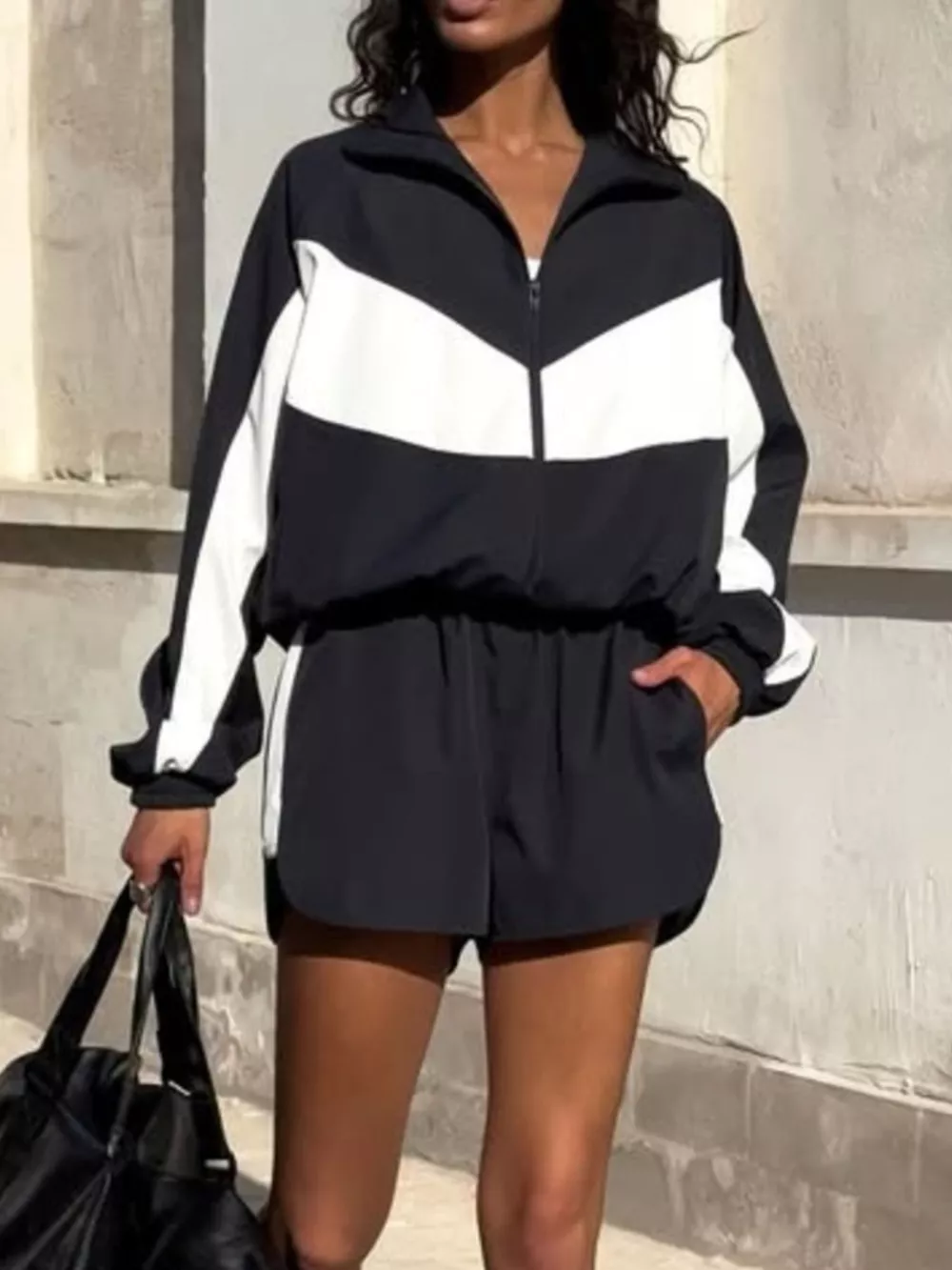 Color-Block Zip-Up Jacket and Shorts Set, image 6