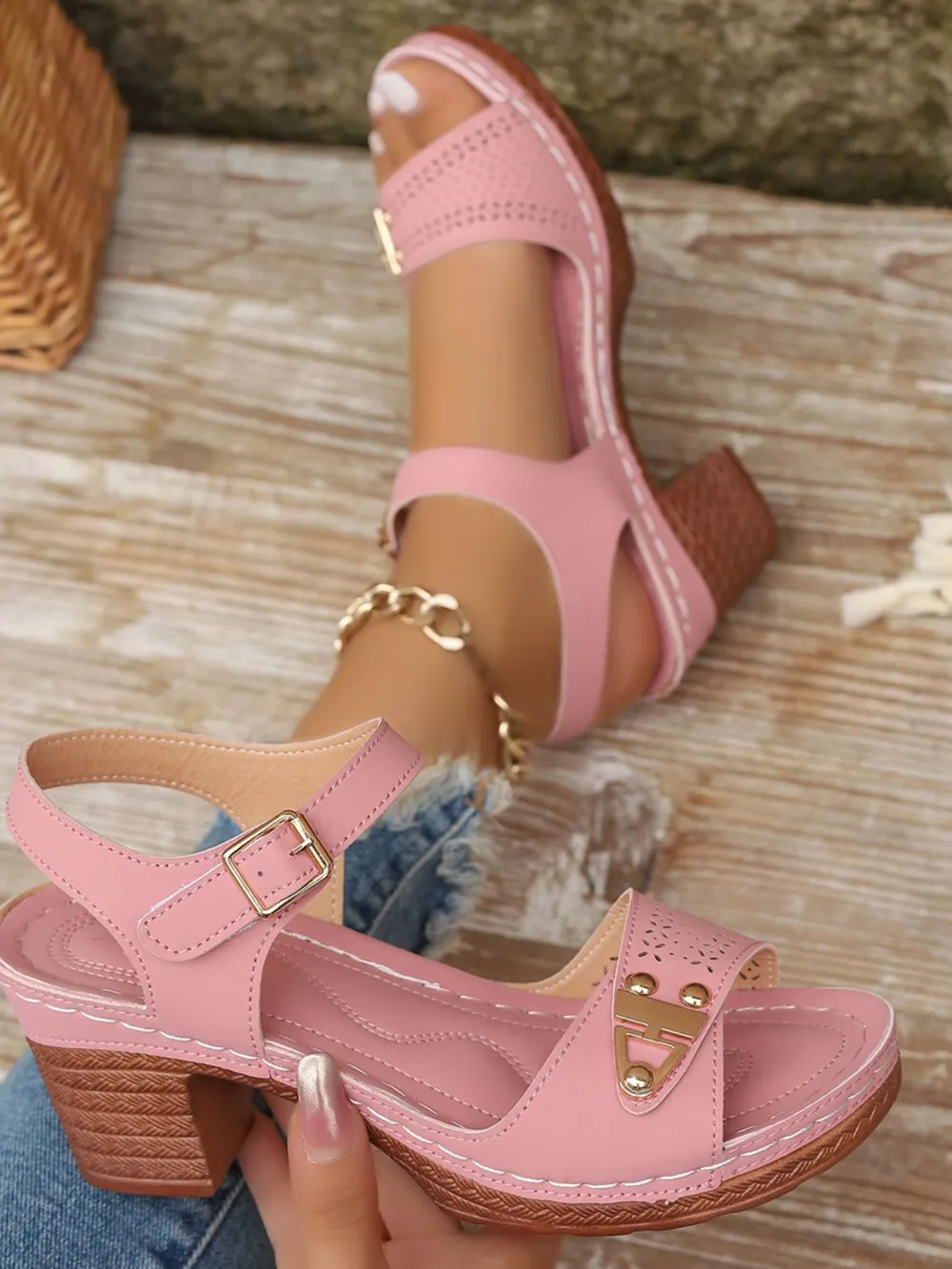 Peep Toe Block Heel Sandals, image 9