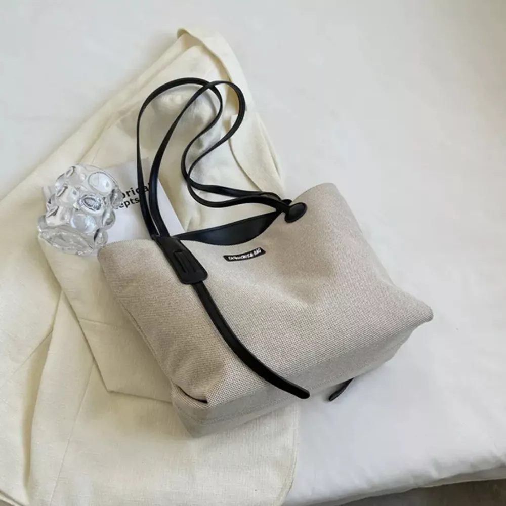 Leather Trim Canvas Shoulder Bag, image 5
