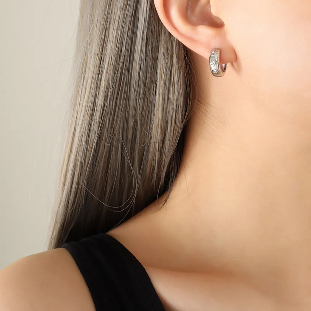 Zircon Titanium Steel Huggie Earrings, image 5