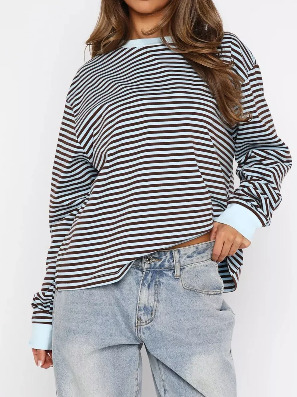 Striped Oversized Round Neck Sweatshirt, image 7