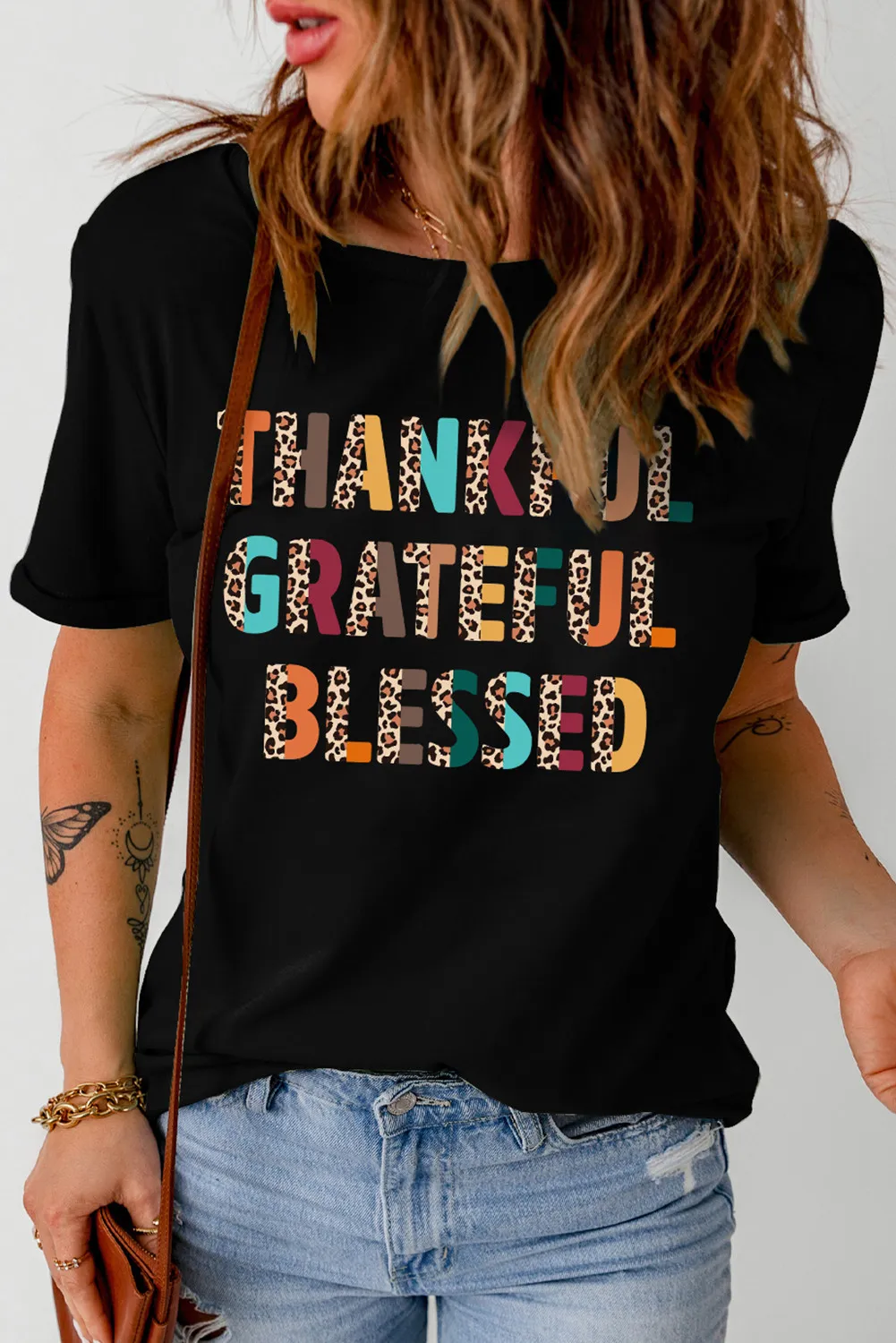 Letter Graphic Round Neck Short Sleeve T-Shirt, image 3