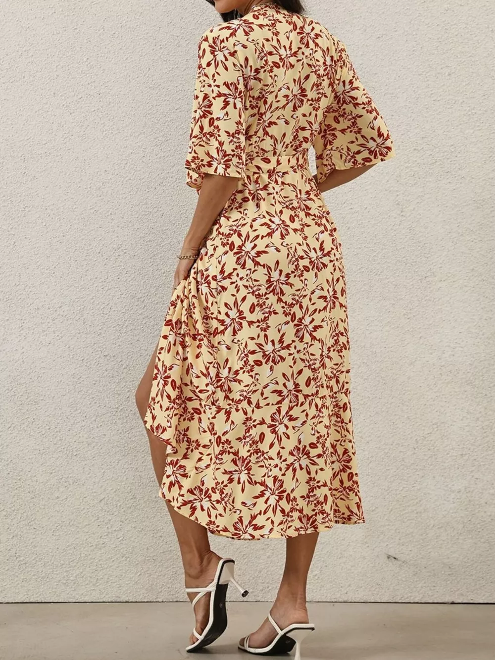 Slit Printed Surplice Midi Dress, image 4