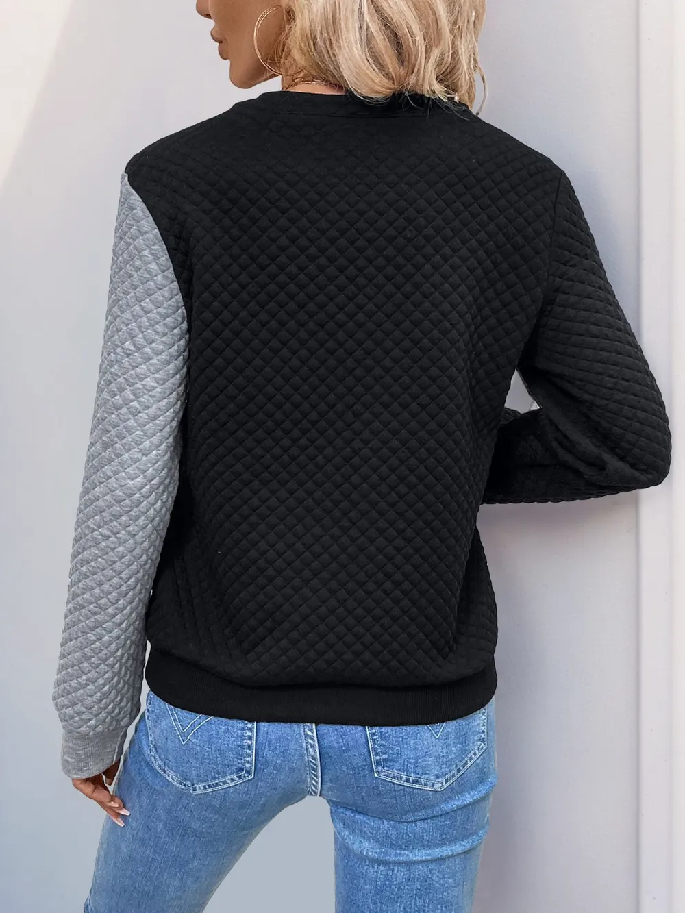 Decorative Button Contrast Long Sleeve Sweatshirt, image 2