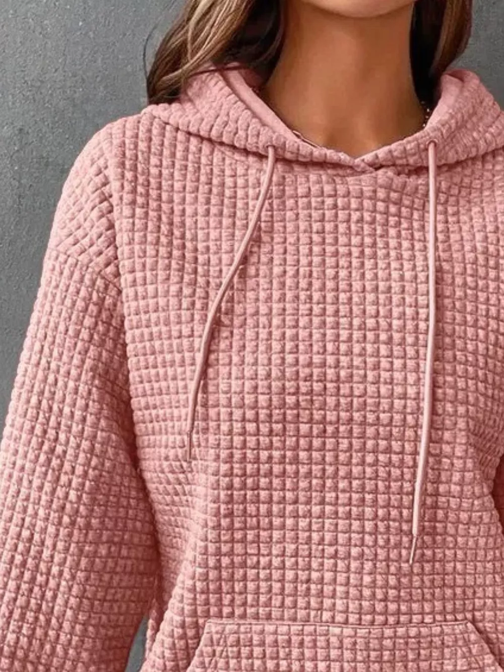 Full Size Textured Kangaroo Pocket Hoodie Plus Size, image 10