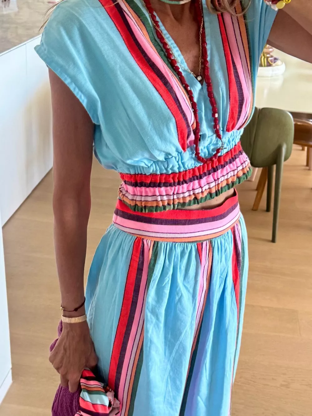 Striped Cap Sleeve Top and Skirt Set, image 2