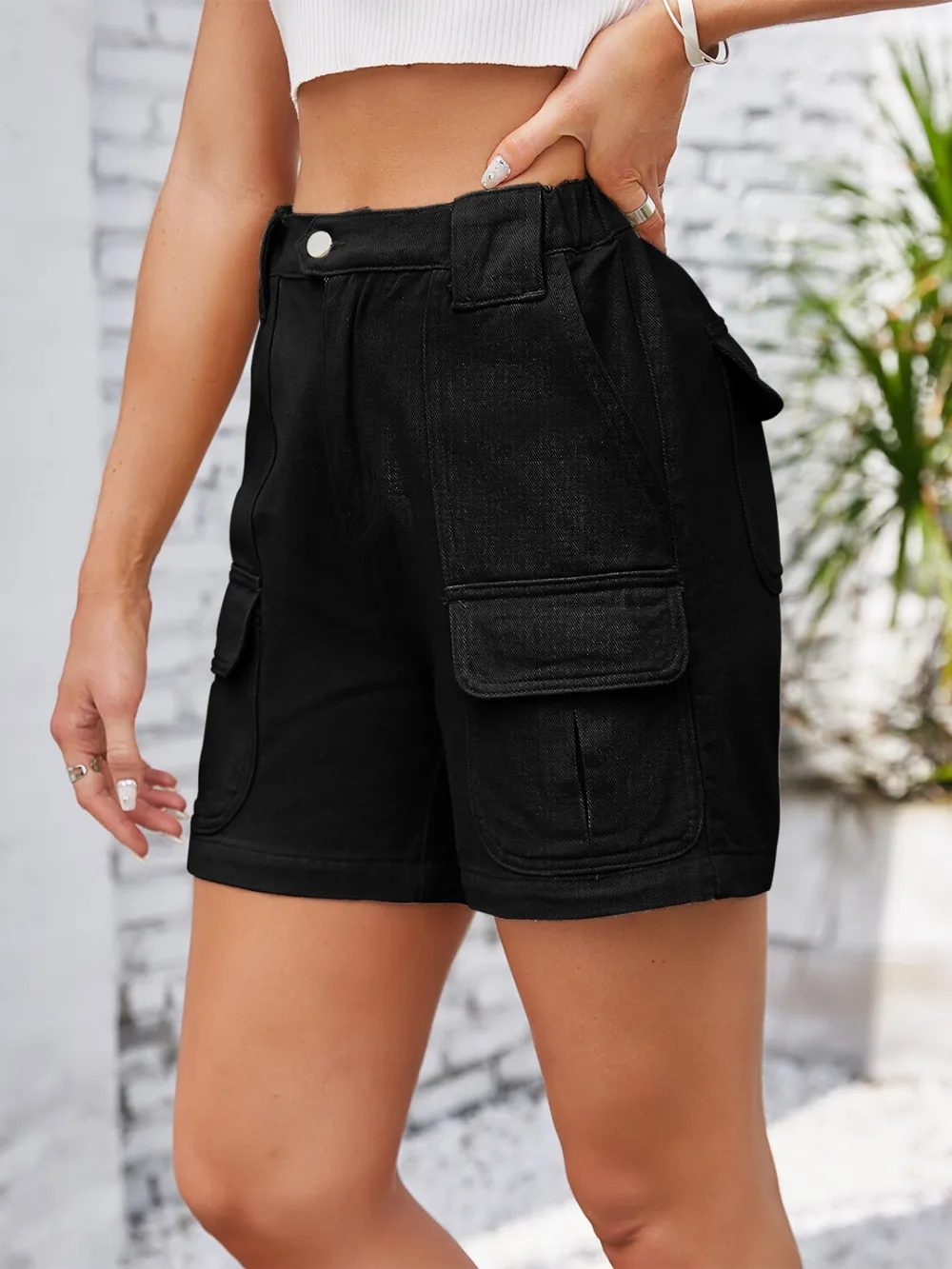 High Waist Washed Denim Shorts, image 6