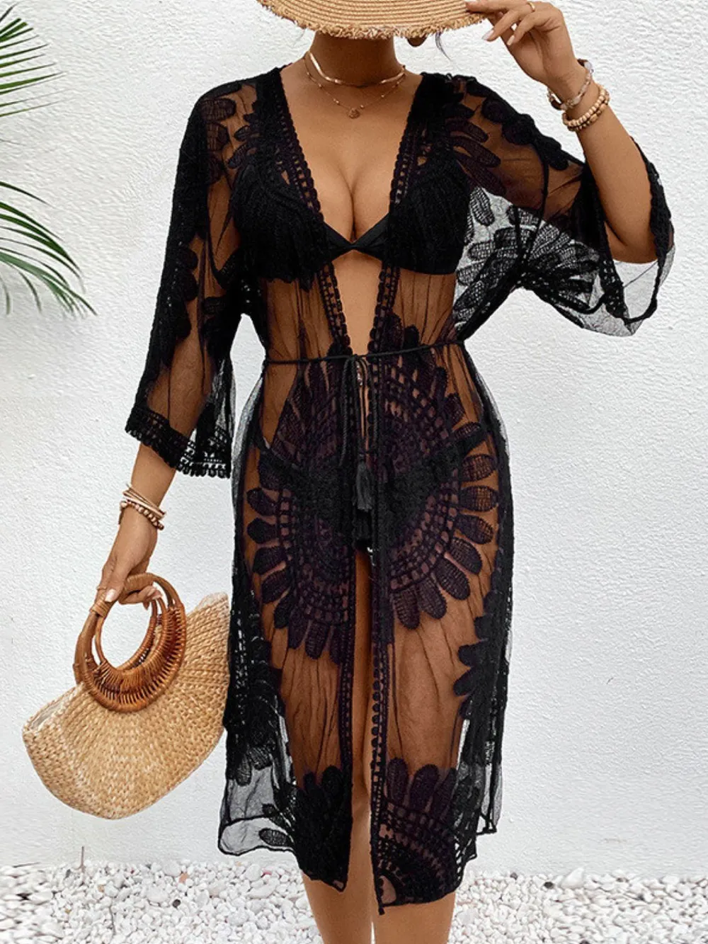 Lace Open Front Longline Cover-Up, image 5