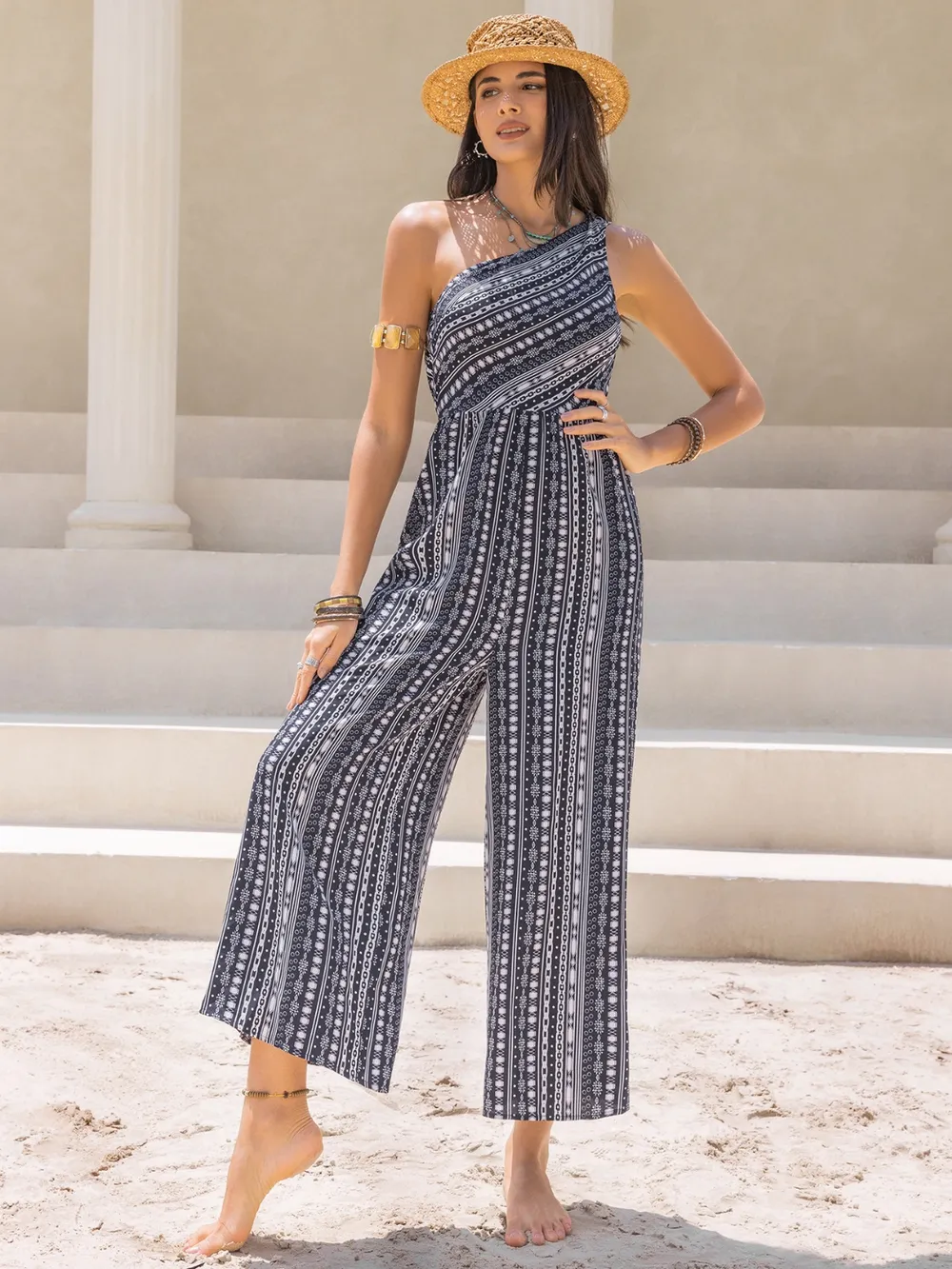Printed Single Shoulder Sleeveless Jumpsuit, image 5
