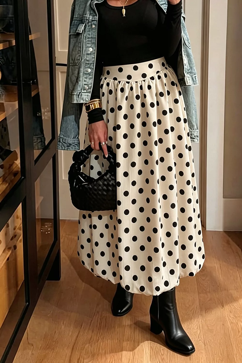 Polka Dot Bubble Hem Midi Skirt, image 2
