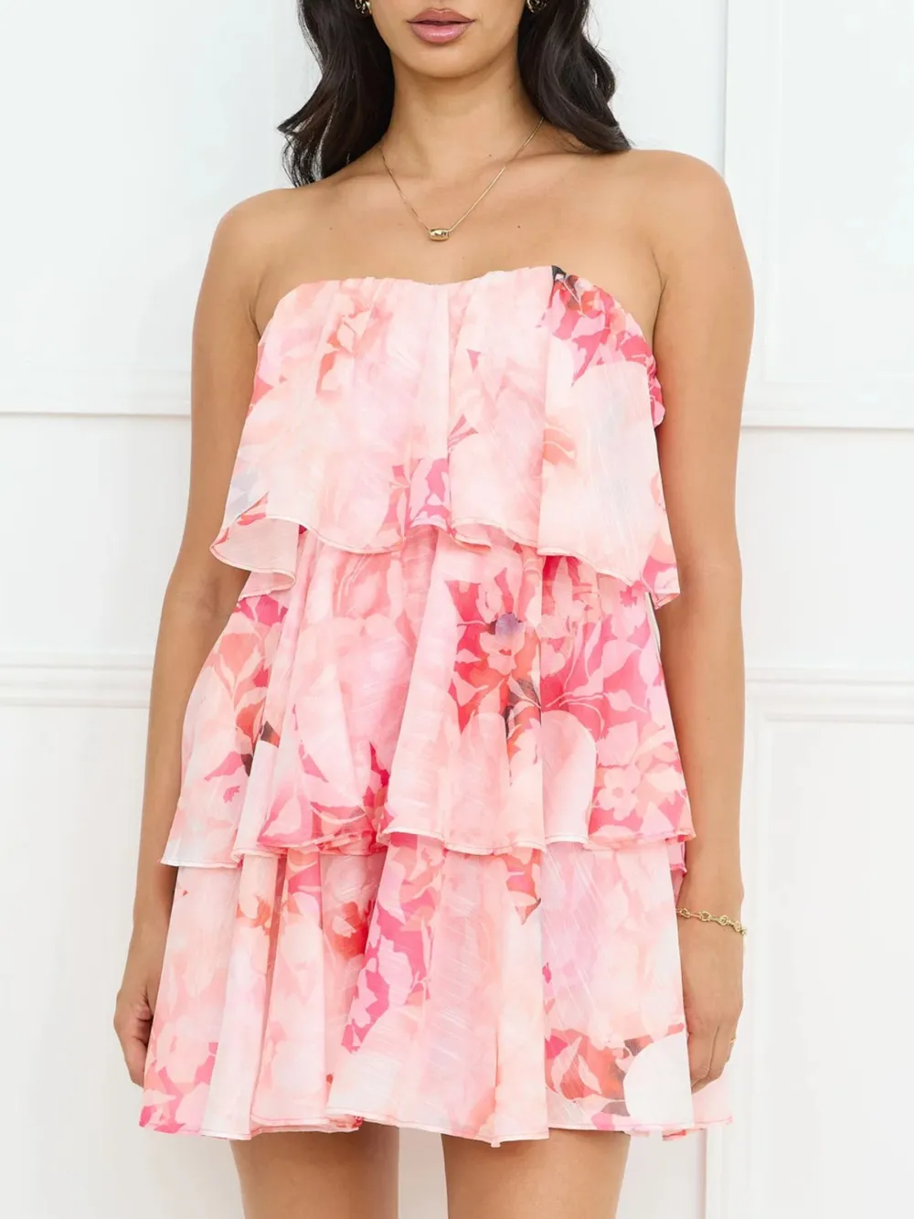Printed Ruffled Layered Tube Dress, image 8