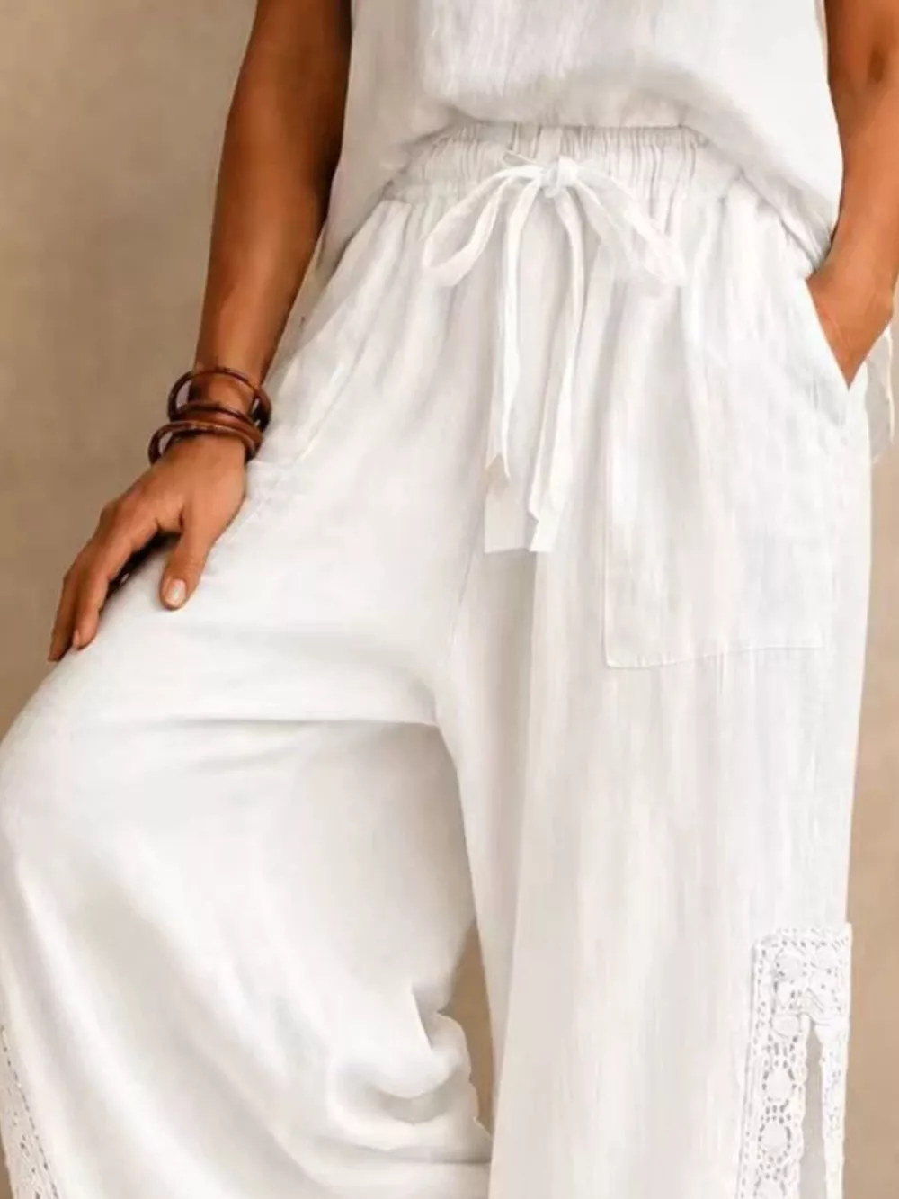Lace Detail Slit Wide Leg Pants, image 5