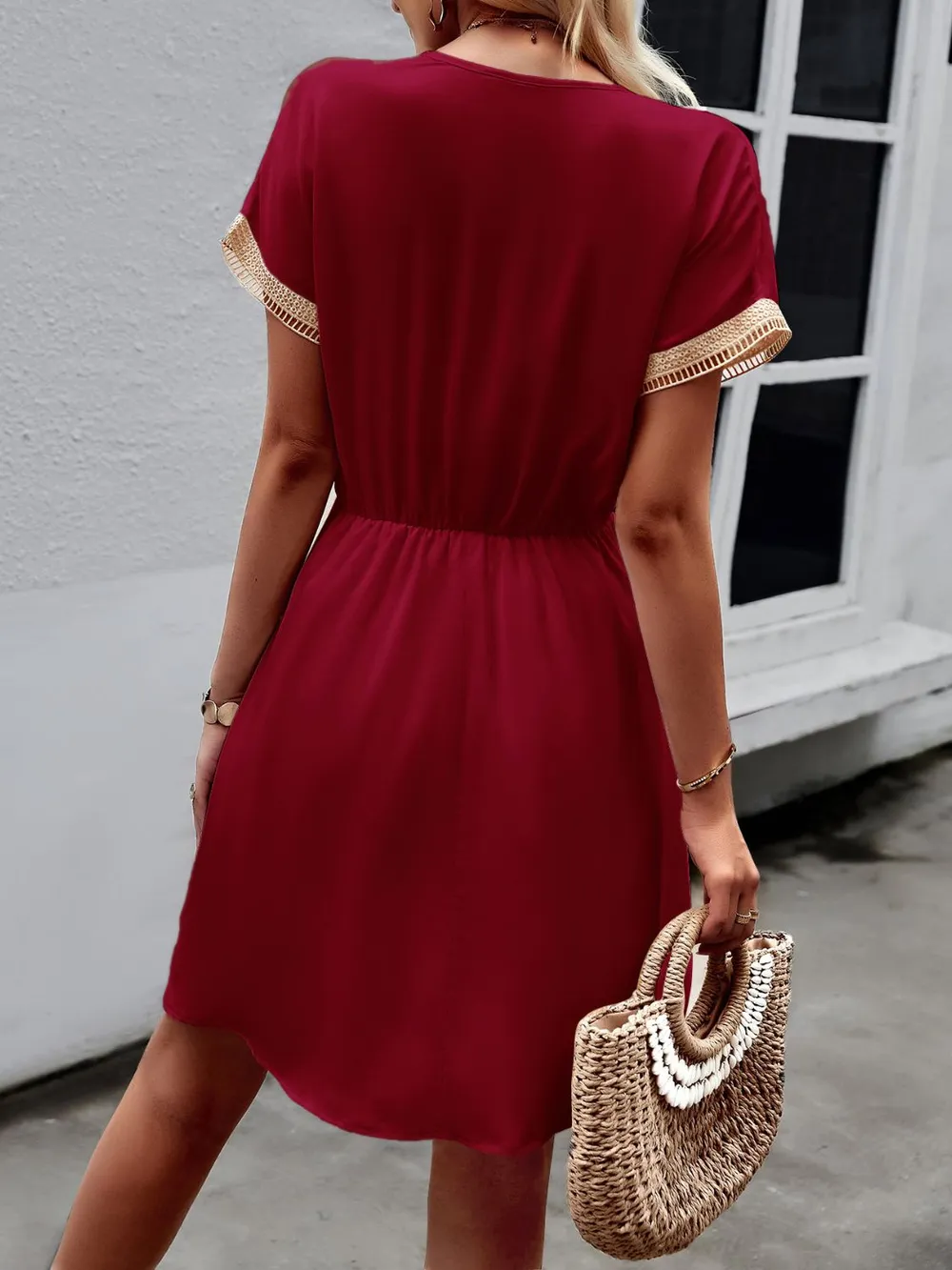 Contrast Trim V-Neck Short Sleeve Mini Dress, image 10