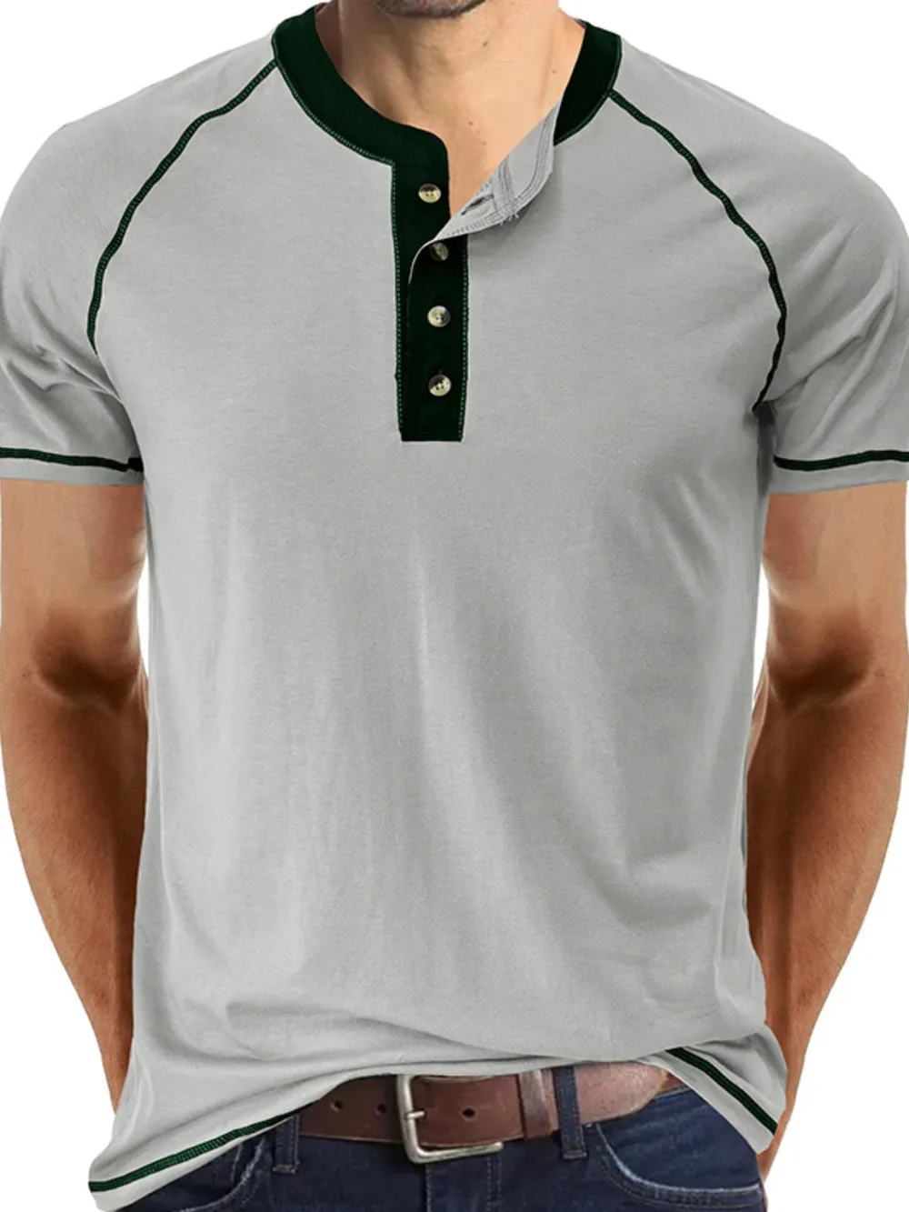 Men's Contrast Trim Henley Polo Shirt, image 9