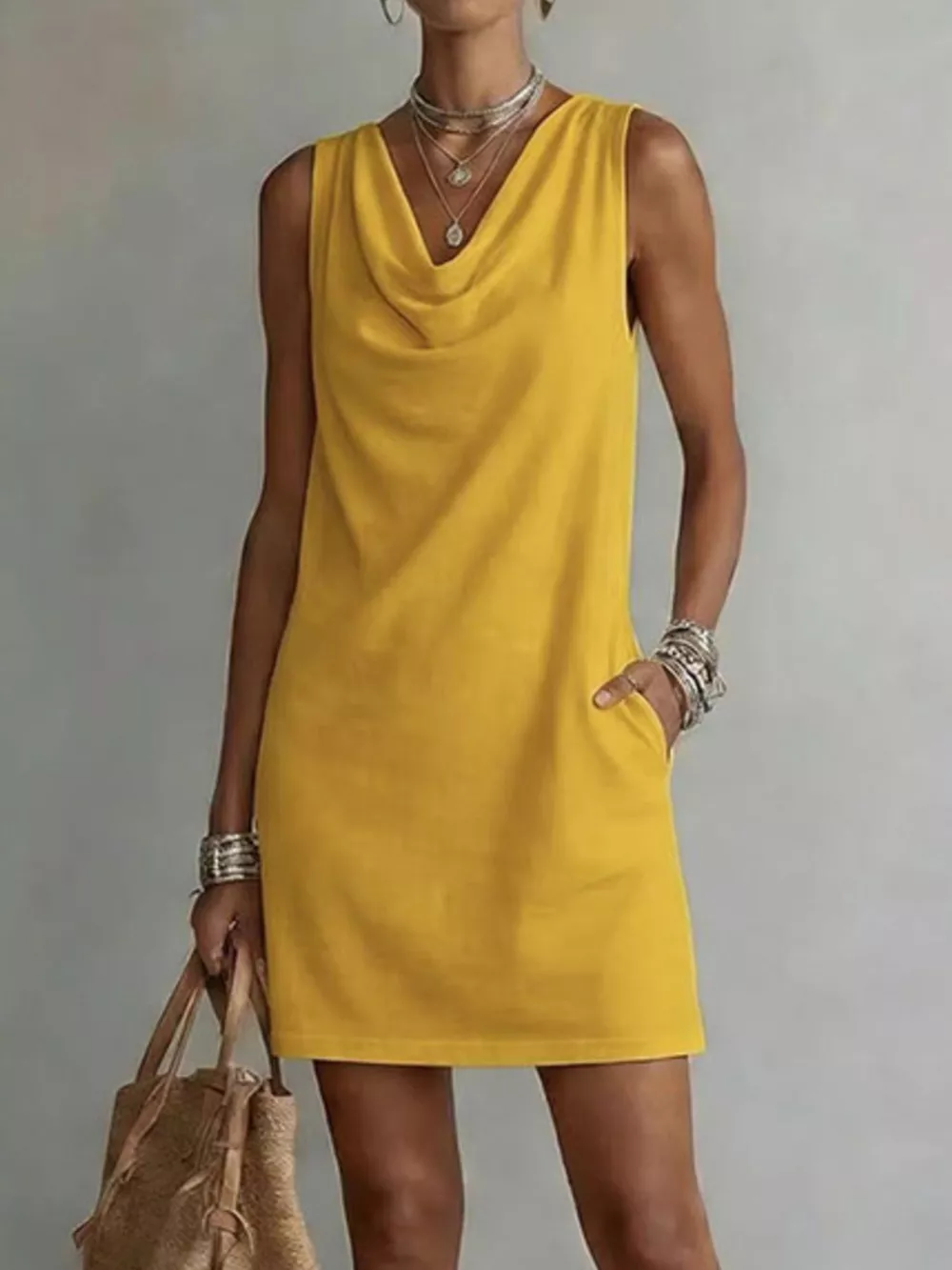 Full Size Sleeveless Cowl Neck Mini Dress Plus Size, image 10