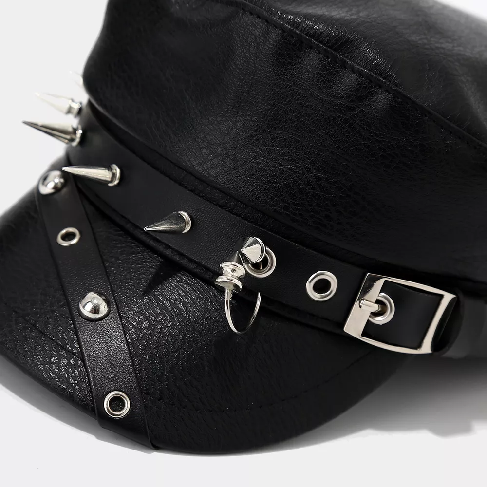 Studded Embellished Faux Leather Hat, image 4