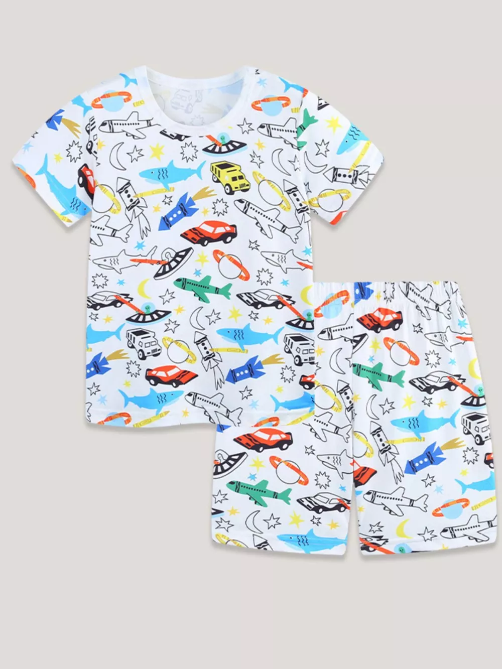 Children's Cartoon Vehicle Print Tee and Shorts Set, image 2