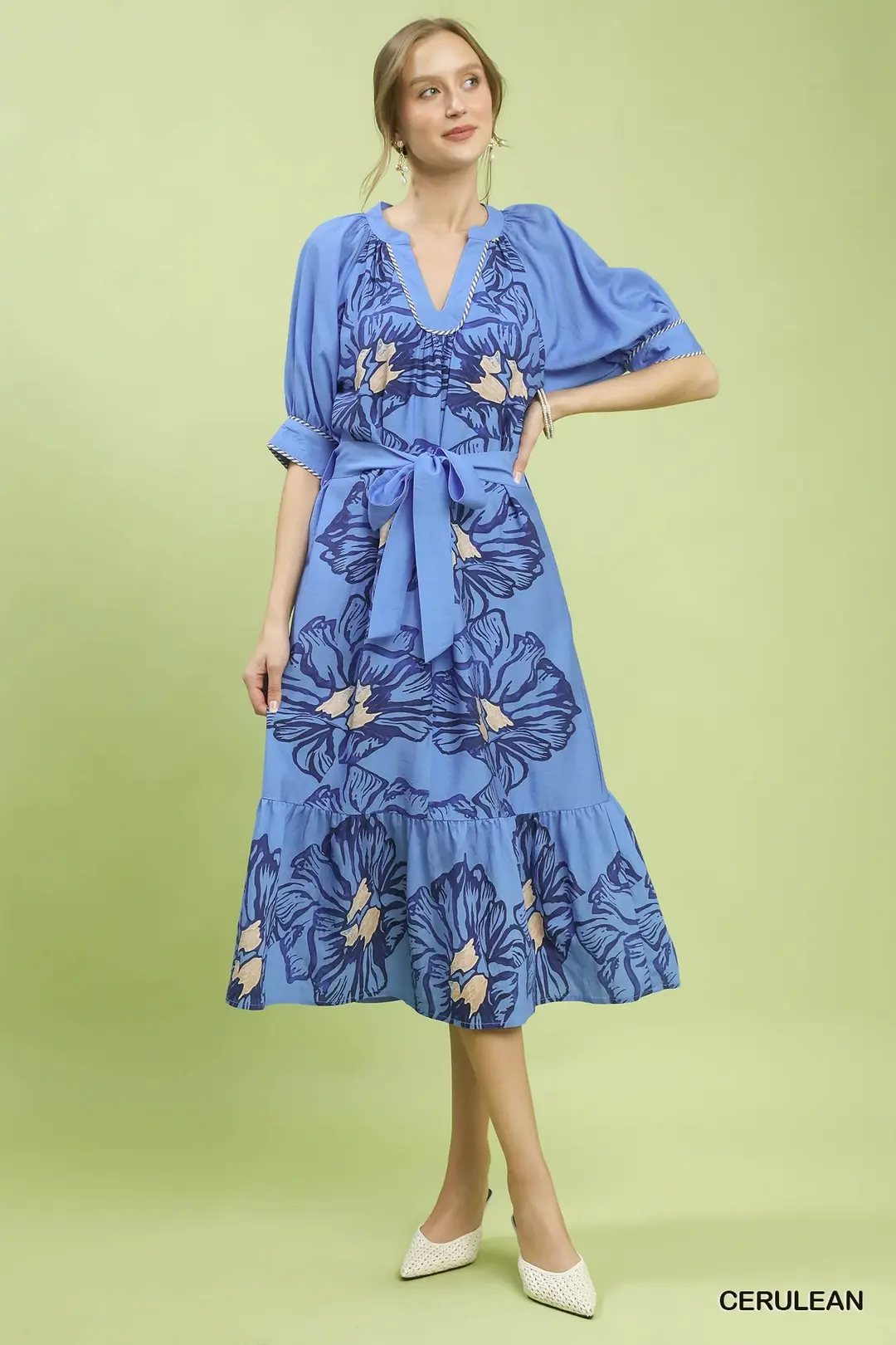 Floral Belted Midi Dress, image 2