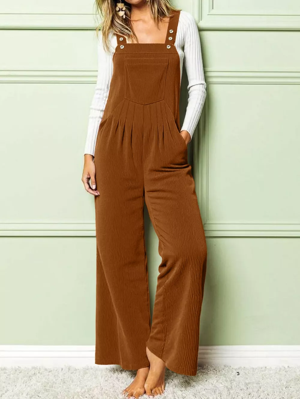 Front Ruched Wide Leg Jumpsuit with Pockets, image 4