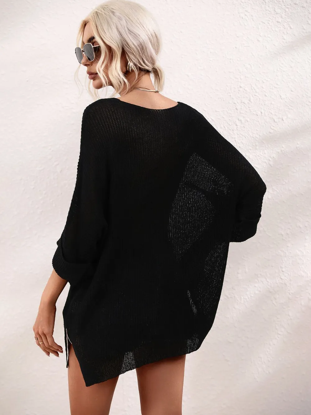 Boat Neck Cuffed Sleeve Slit Tunic Knit Top, image 13