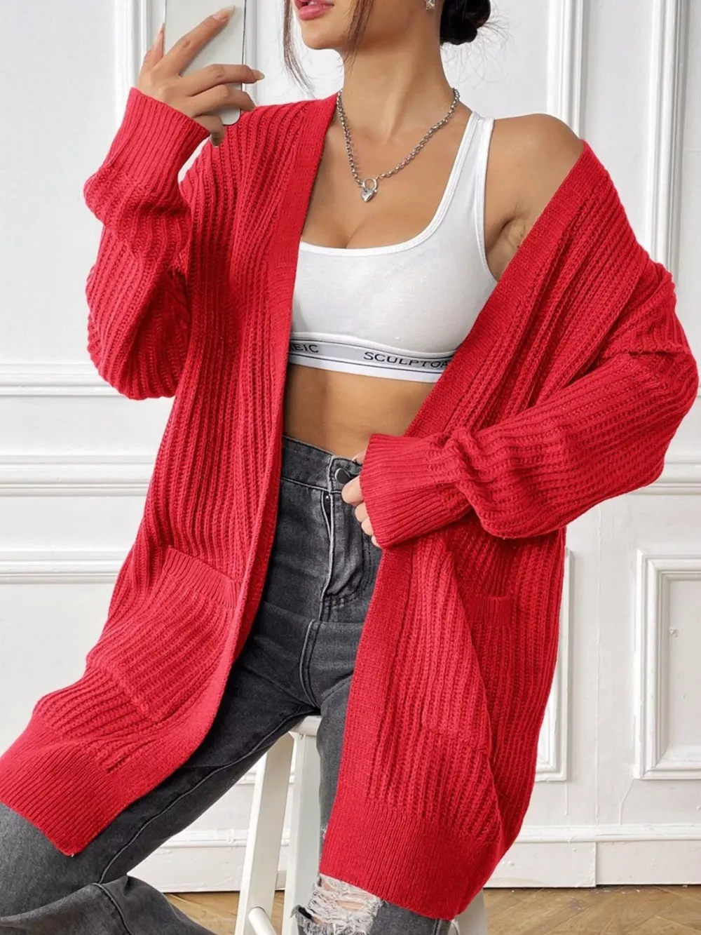 Open Front Drop Shoulder Cardigan, image 20