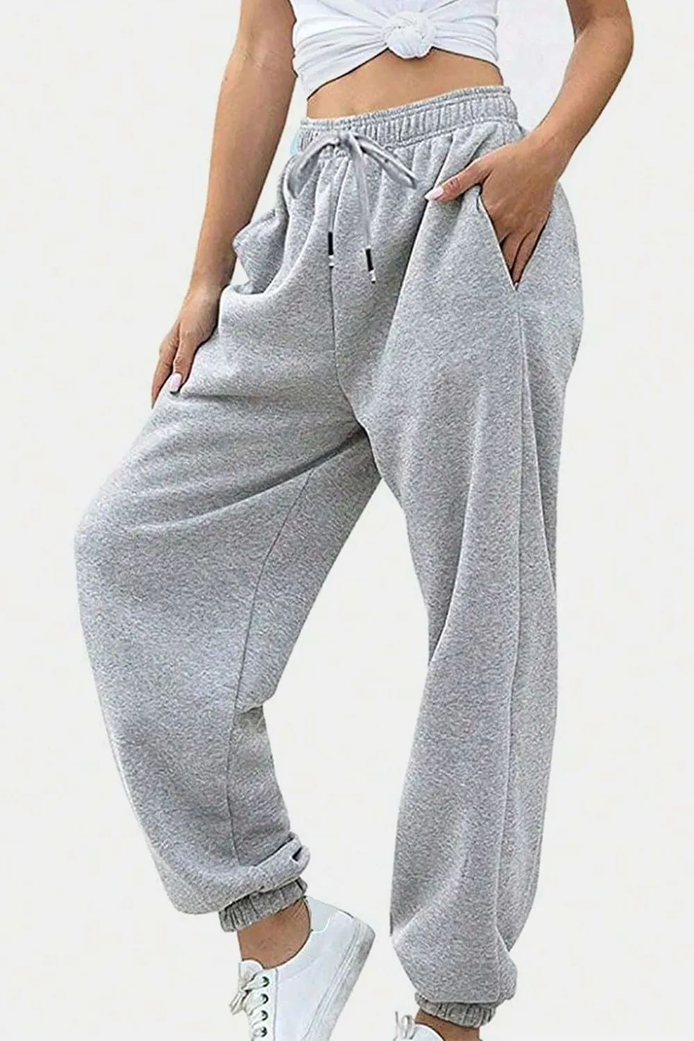 Elastic Waist Joggers with Pockets, image 5