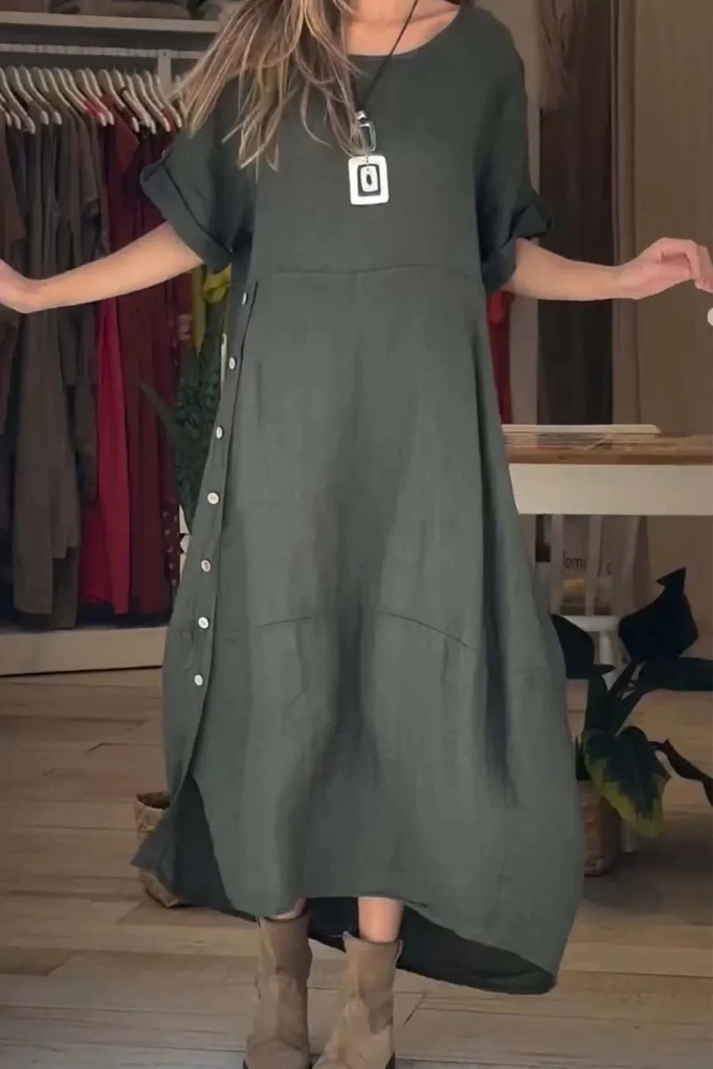 Full Size Relaxed Fit Short Sleeves Dress Plus Size, image 5