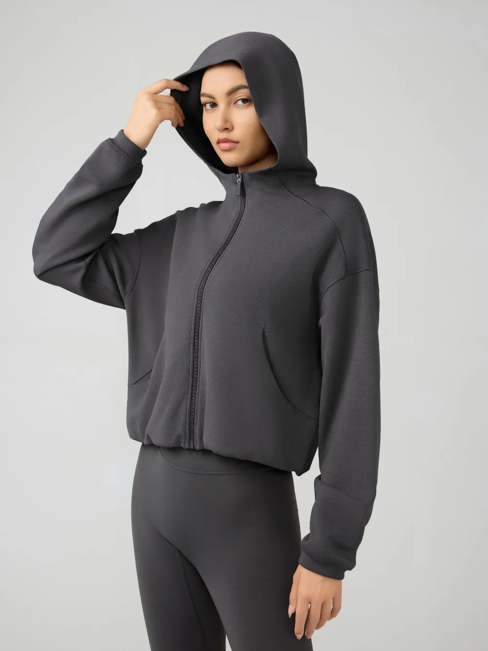Zip Up Dropped Shouder Active Hooded, image 8