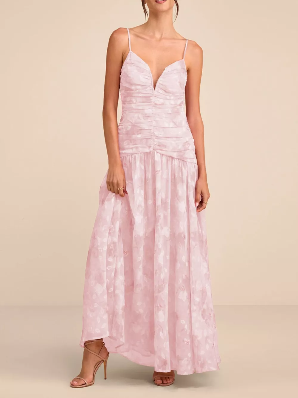 Ruched Spaghetti Strap Maxi Dress, image 8