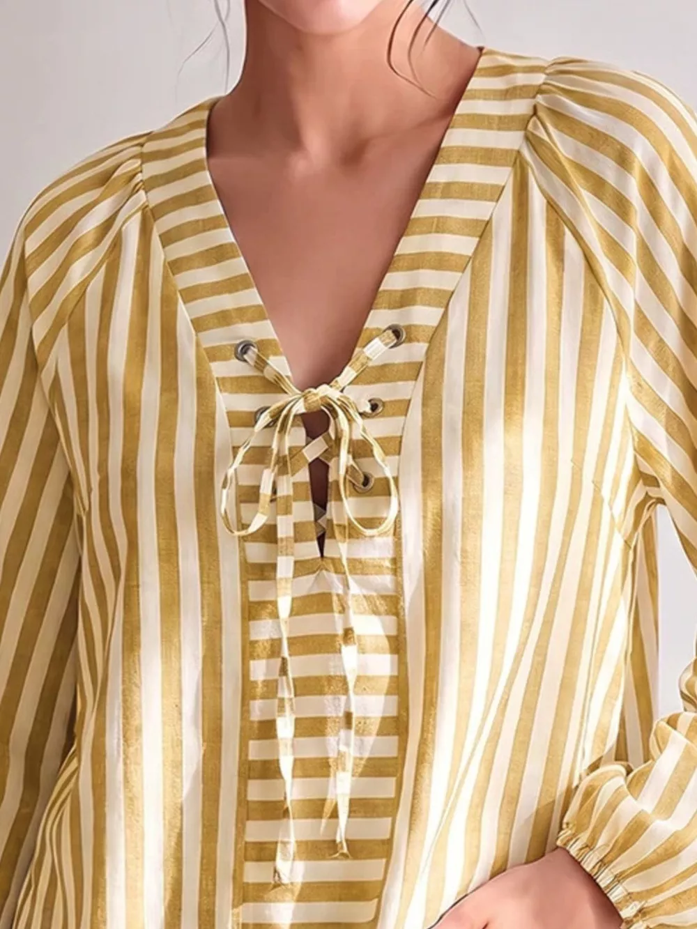Striped Tie Front Long Sleeve Blouse, image 5