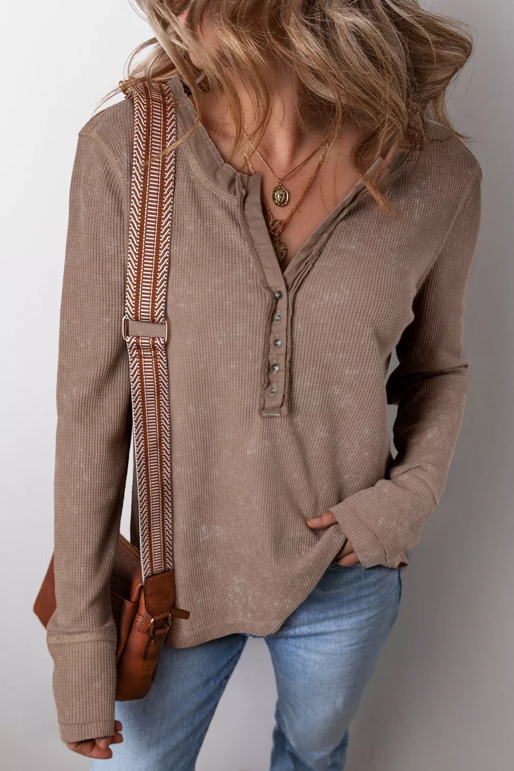 Button Detail Long Sleeve Top