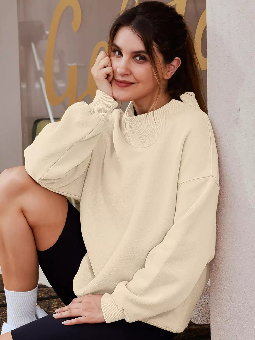 Mock Neck Dropped Shoulder Sweatshirt, image 9
