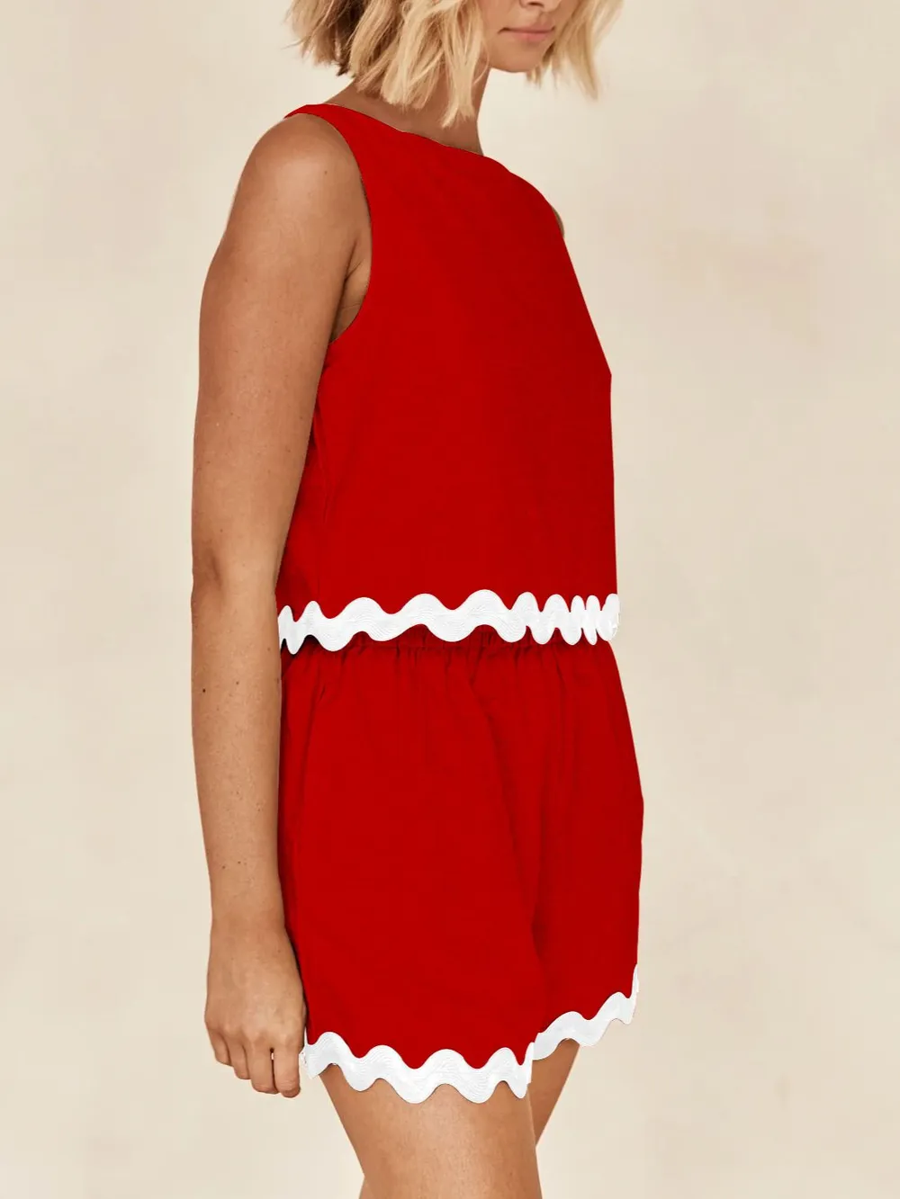 Contrast Trim Round Neck Tank and Shorts Set, image 9