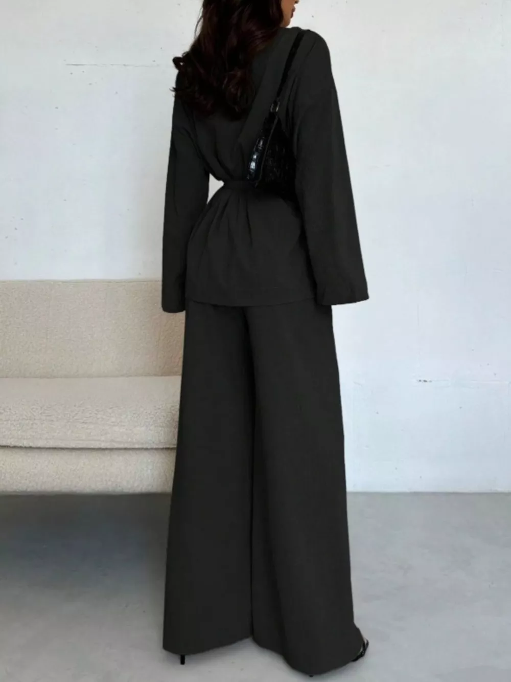 Textured Tie Waist Top and Wide-Leg Pants Set, image 12