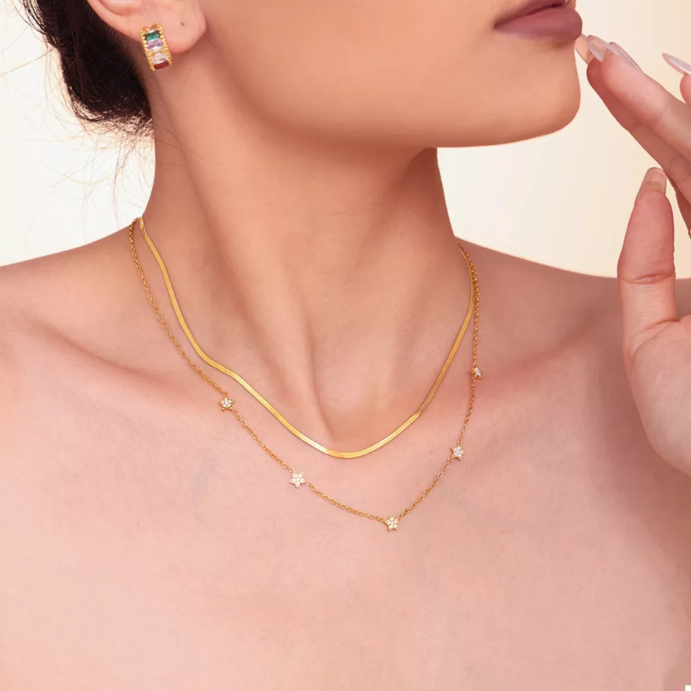 2-Piece 18K Gold-Plated Necklace with Zircon Accents, image 4