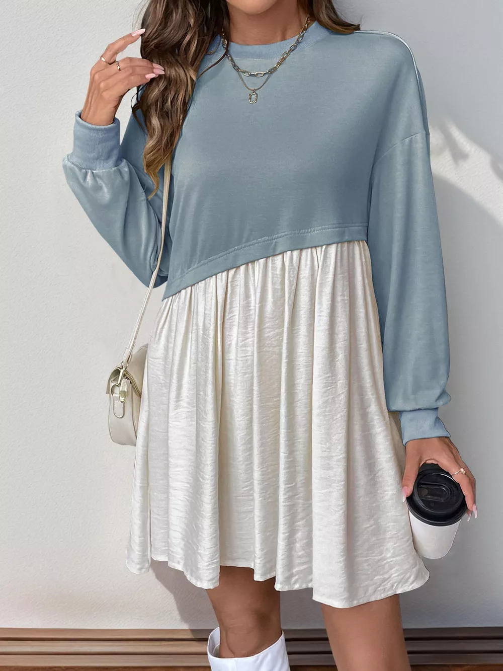 Two-Tone Dropped Shoulder Dress, image 2