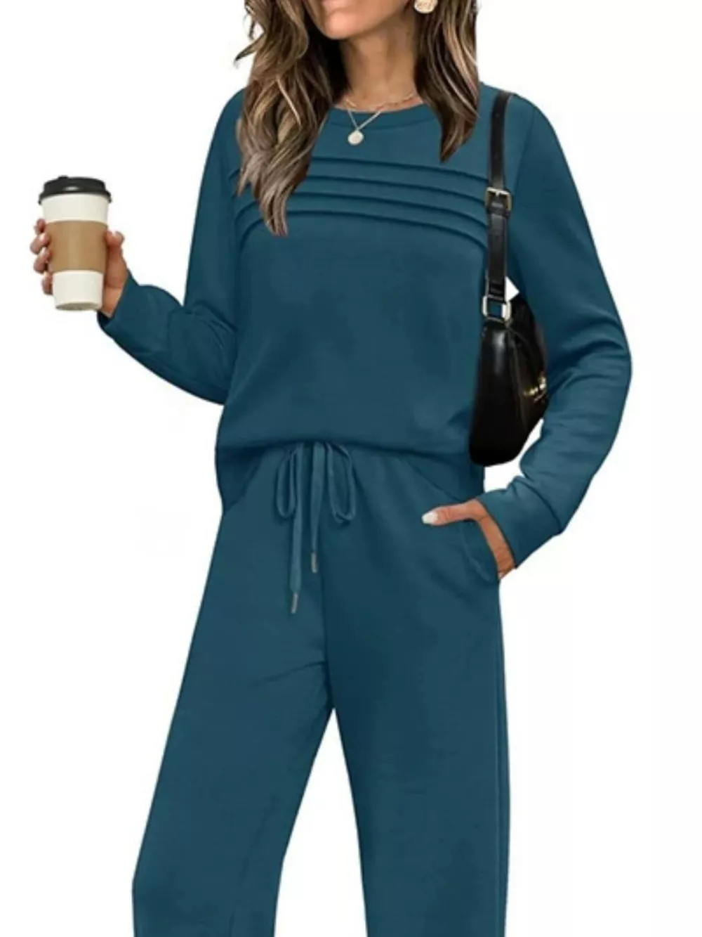 Full Size Casual Long Sleeve Crewneck Top and Drawstring Pants Set Plus Size, image 16