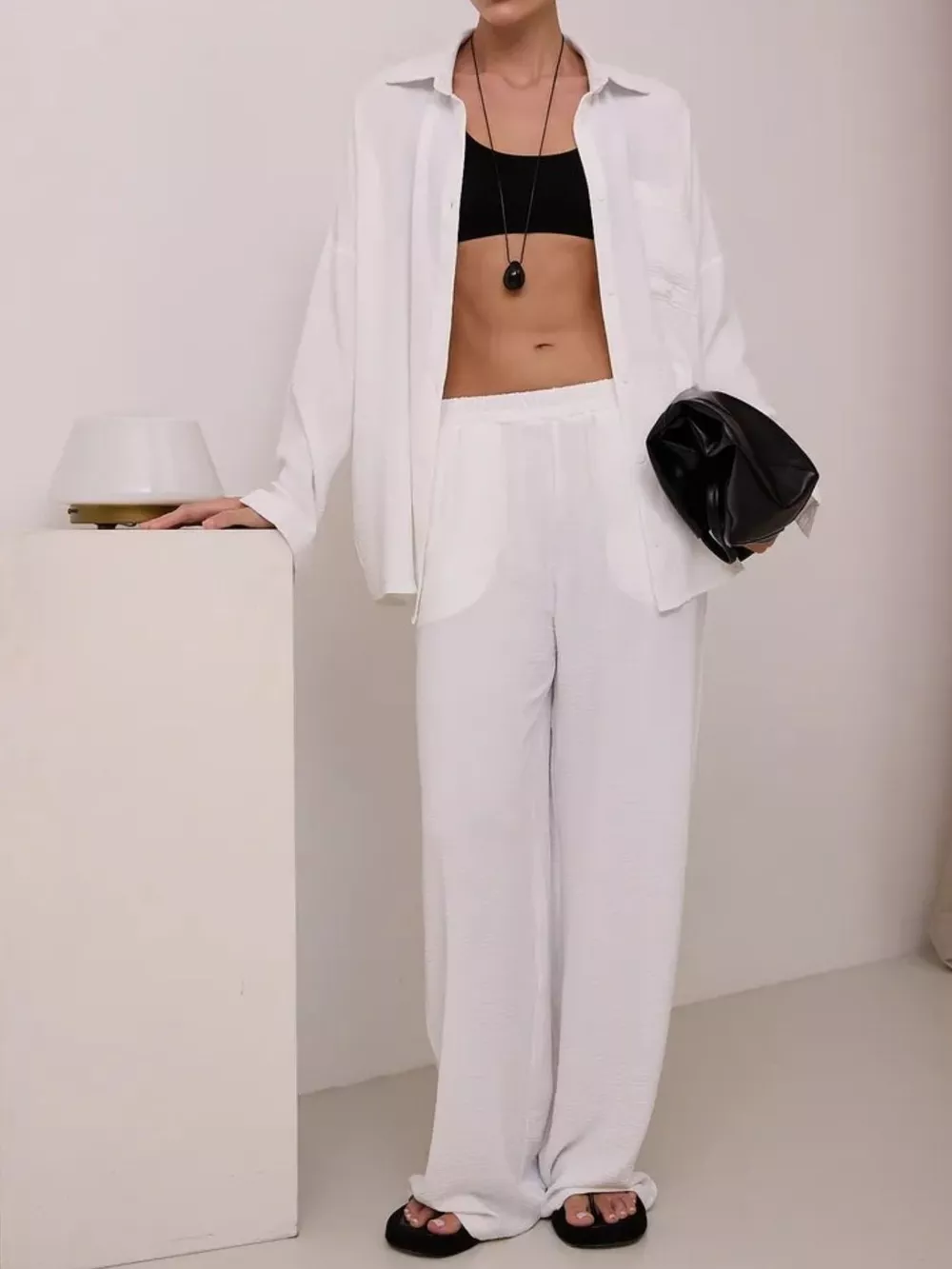 Relaxed Fit Shirt and Wide Leg Pants Set, image 33