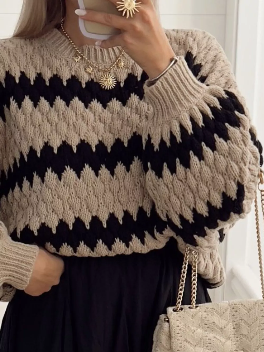 Striped Round Neck Dropped Shoulder Sweater, image 6