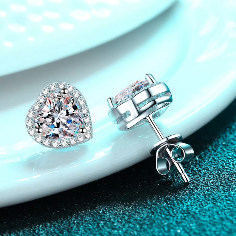 2 Carat 925 Sterling Silver Moissanite Heart Earrings, image 4