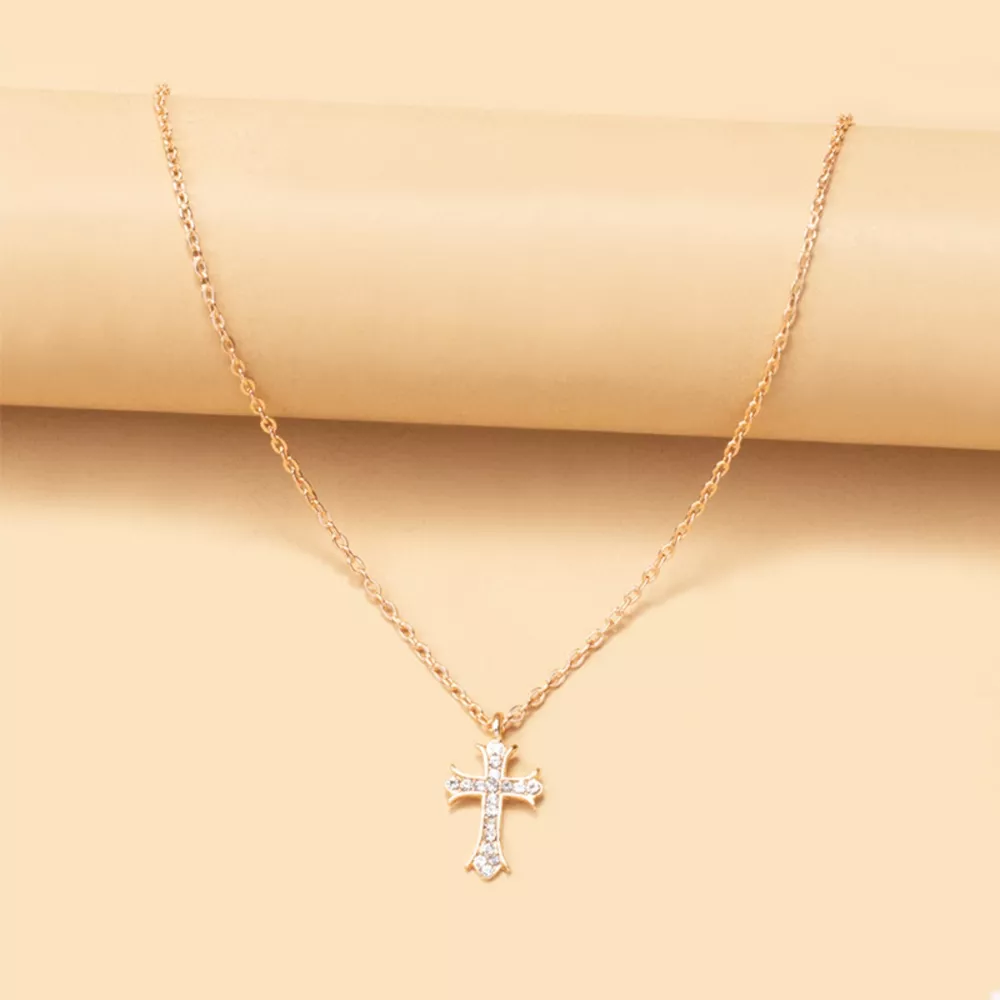 18K Gold-Plated Rhinestone Cross Necklace, image 5