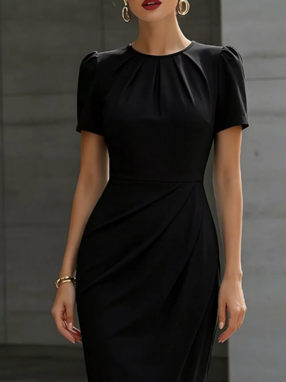 Ruched Short Sleeve Midi Dress, image 12