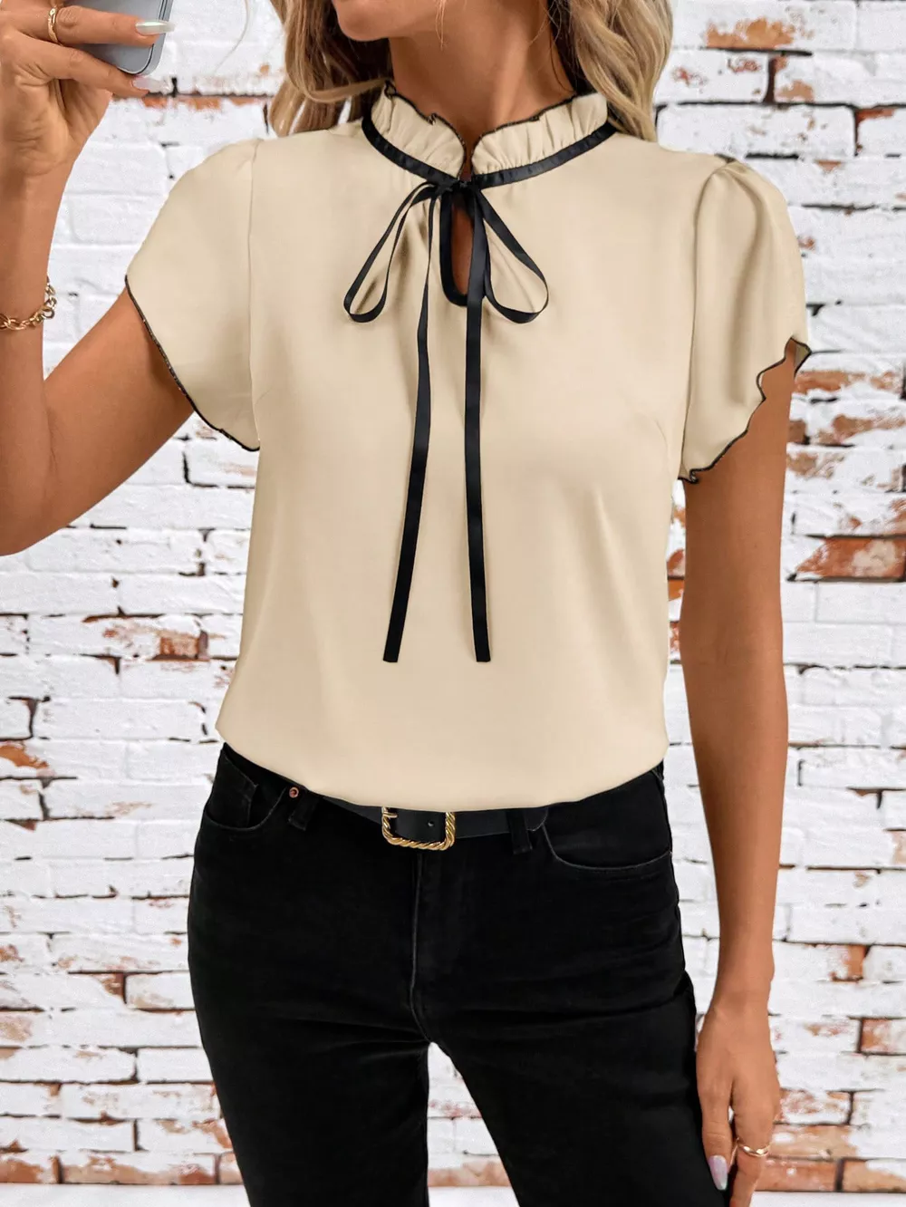 Tie Neck Short Sleeve Blouse, image 8