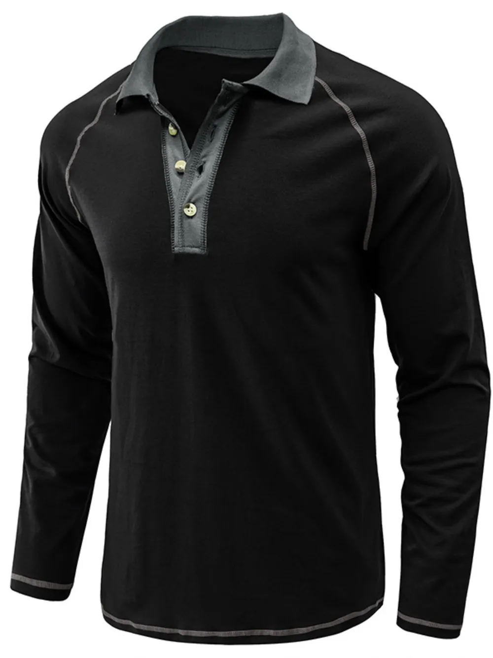 Men's Contrast Collar Long Sleeve Polo Shirt, image 6