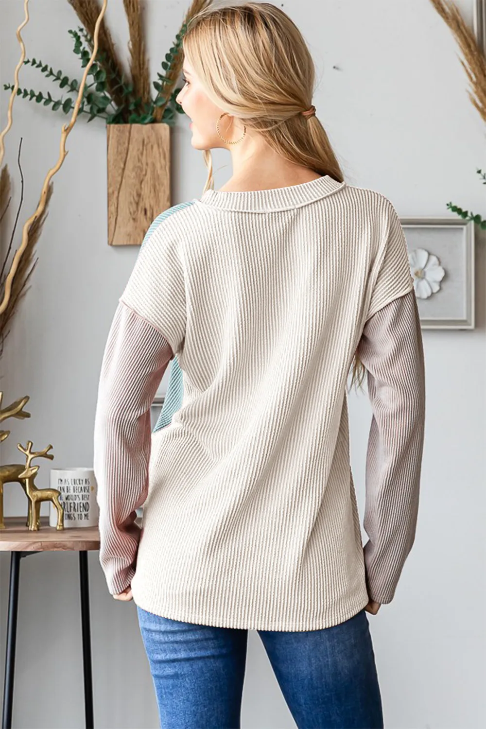 Color Block Exposed Seam Ribbed T-Shirt, image 2