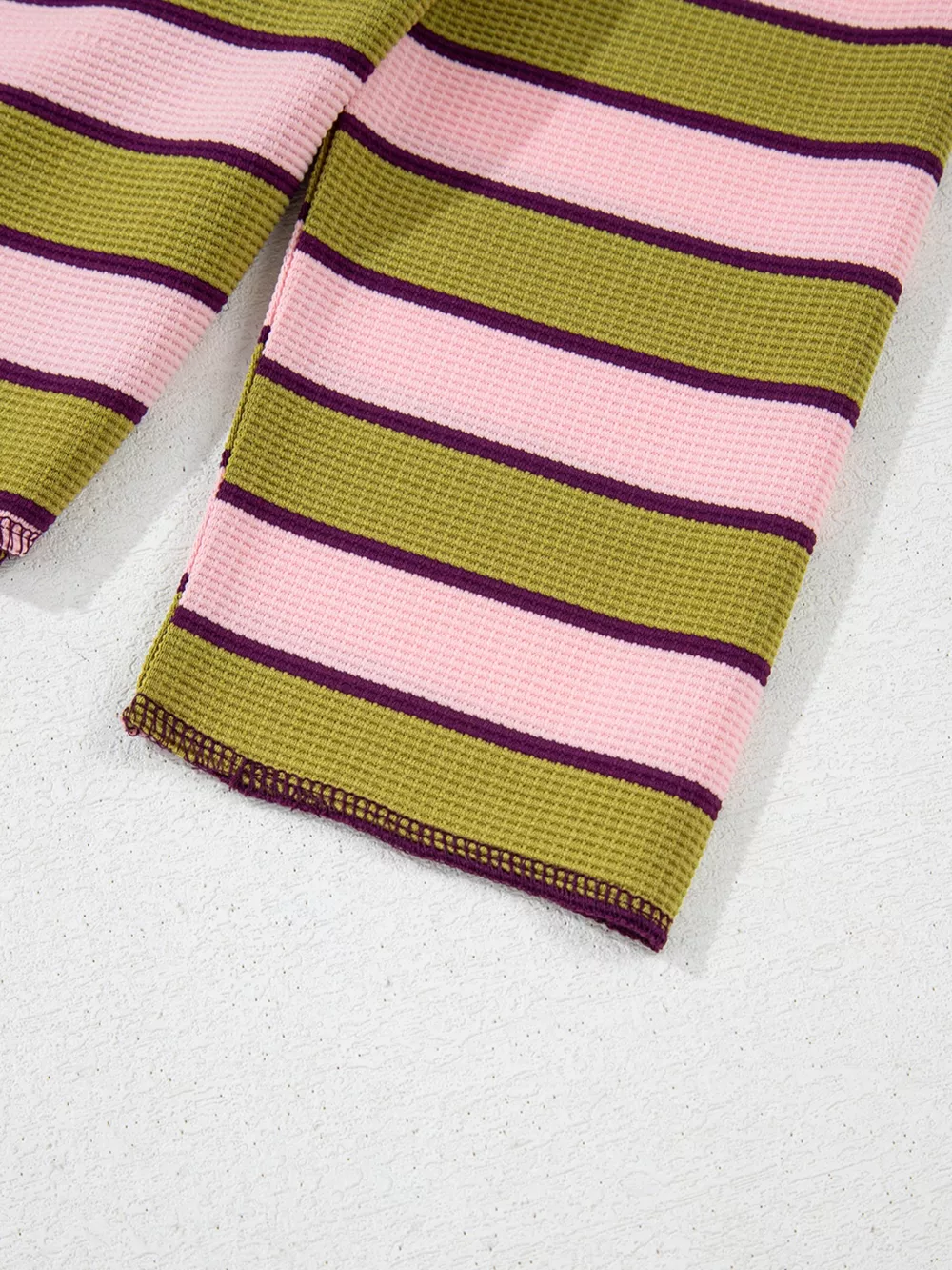 Stripes Waffle Texture Notched Neck Long Sleeve Top, image 11