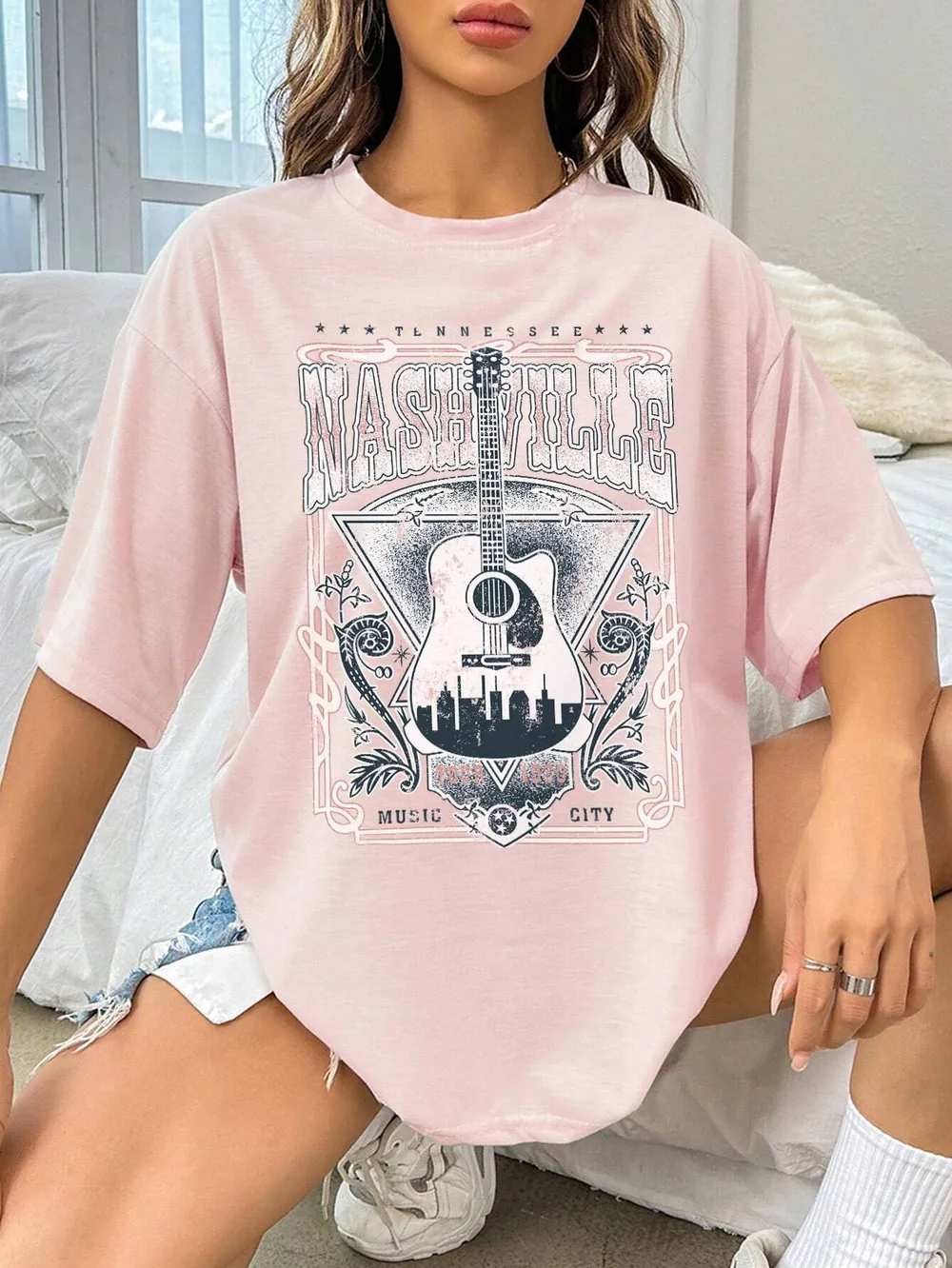Guitar Graphic Round Neck Half Sleeve T-Shirt, image 2