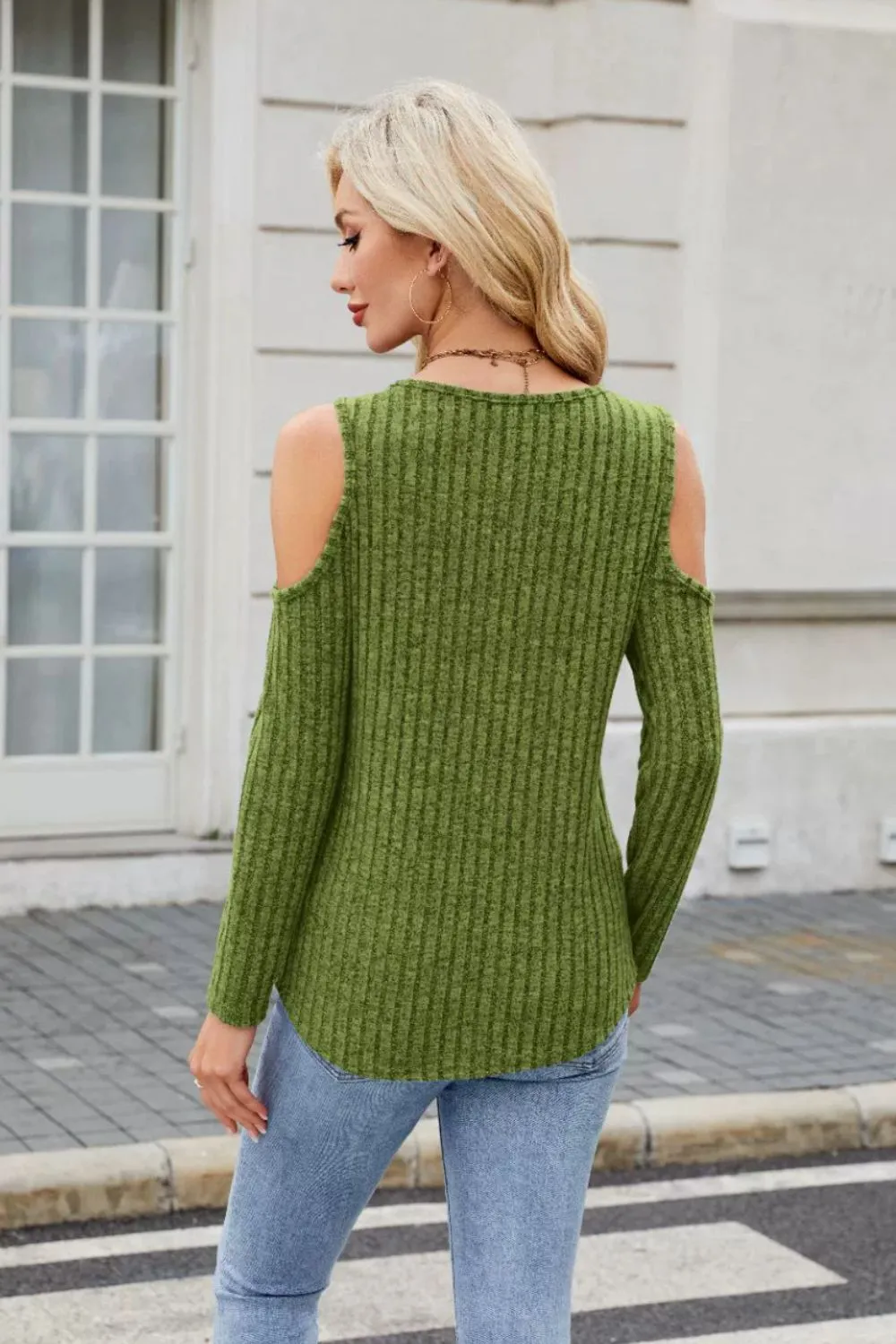 Ribbed Cold Shoulder Long Sleeve Top, image 10